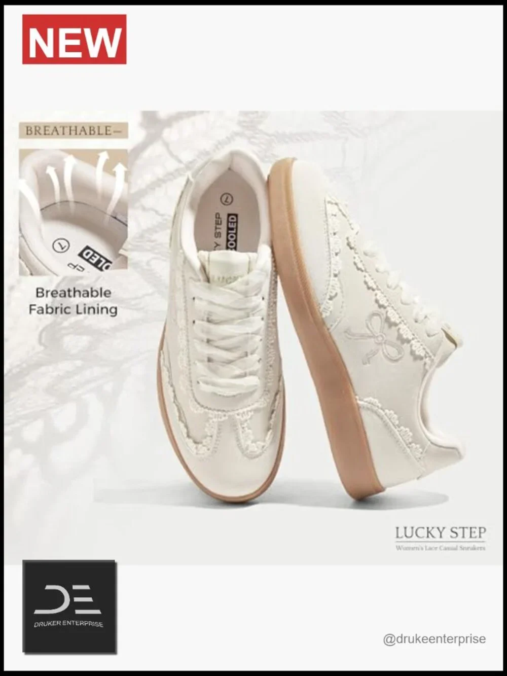 Lace Detail Casual Sneakers Organza Ribbon Lace-Up Vintage Gum Sole Sneakers